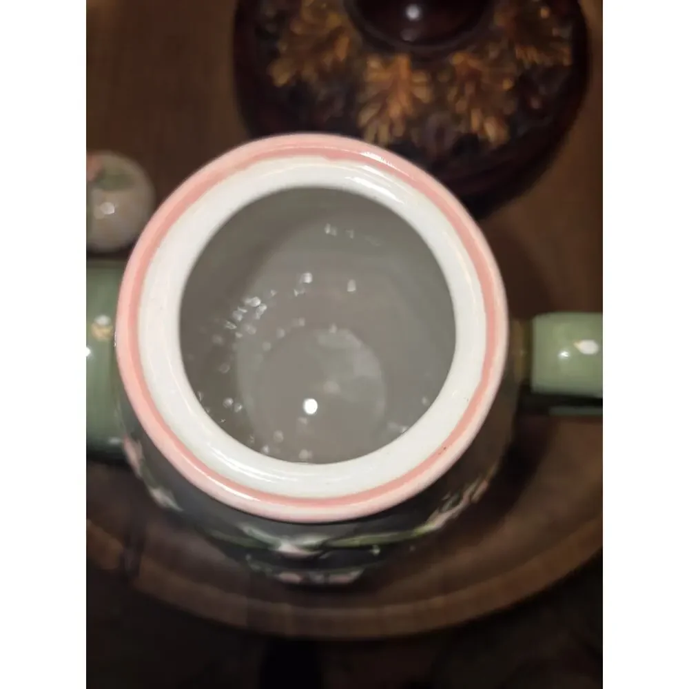 Karla Dornacher Giftcraft Rose Floral Teapot Pink Green Polka Dot Ceramic